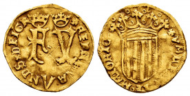 Catholic Kings (1474-1504). 1/2 ducado. Valencia. (Cal-95 var, of Fernando). (Tauler-309). (Cru C.G.-3123c var). Anv.: + FERDINANDVS x DEIGR. Rev.: + ...