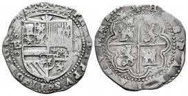 Philip II (1556-1598). 2 reales. Burgos. (Cal-307). Ag. 6,61 g. Crescent below the value mark. Very rare. Choice VF. Est...900,00. 

Spanish Descrip...