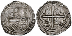 Philip II (1556-1598). 8 reales. Potosí. B. (Cal-672). Ag. 27,56 g. Seven fleurs de lis in the Old Burgundy. Pretty complete legends. Attractive toned...