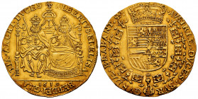 Albert and Elizabeth (1598-1621). Double Sovereign. 1619. Brussels. (Tauler-662). (Vti-484). (Vanhoudt-612 BS). Au. 10,98 g. A skillfully plugged hole...