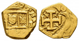 Philip III (1598-1621). 1 escudo. Date and mintmark outside the flan. ¿Madrid?. (Cal-1012 similar). (Tauler-58 similar). Au. 3,32 g. Very rare. VF. Es...