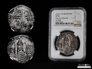 Philip IV (1621-1665). 8 reales. 1656. Potosí. E. (Cal-1513). Ag. 26,88 g. PH below the crown. Value 8 on abverse. Slabbed by NGC as VF25. Ex Espínola...