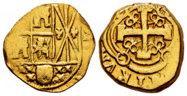 Philip V (1700-1746). 2 escudos. No visible date. Santa Fe de Nuevo Reino. S. (Cal-Type 32, of Louis I). (Tauler-289 similar). Au. 6,73 g. From the st...
