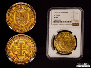 Philip V (1700-1746). 8 escudos. 1721/19. Segovia. F. (Cal-2262). (Cal onza-455). Au. Cross type. Clear overdate. Slabbed by NGC as MS62. "Top Pop", t...