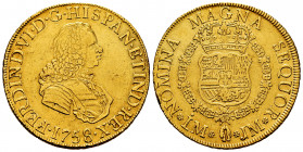 Ferdinand VI (1746-1759). 8 escudos. 1758. Lima. JM. (Cal-774). (Cal onza-587). Au. 26,93 g. Without value indication. Slightly cleaned. Minor nicks. ...