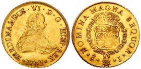 Ferdinand VI (1746-1759). 8 escudos. 1751. Santiago. J. (Cal-824). (Cal onza-644). Au. 27,03 g. Minimal hairlines. Beautiful colour. AU. Est...3000,00...