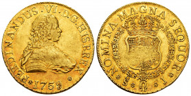 Ferdinand VI (1746-1759). 8 escudos. 1759. Santiago. J. (Cal-837). (Cal onza-657). Au. 26,97 g. Fleece below the necklace. Minor nicks. With some orig...