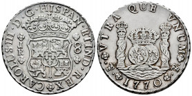 Charles III (1759-1788). 8 reales. 1770. Potosí. JR. (Cal-1168). Ag. 26,85 g. Delicate cleaning. Almost XF. Est...350,00. 

Spanish Description: Car...