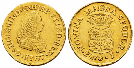 Charles III (1759-1788). 2 escudos. 1767. Popayán. J. (Cal-1618). (Restrepo-58-10). Au. 6,69 g. Bust of Ferdinand VI. Very rare. Choice VF. Est...500,...