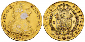 Charles III (1759-1788). 8 escudos. 1776. Madrid. FA. (Cal onza-1436). Platinum. 27,04 g. Contemporary counterfeit in platinum. It retains much of the...