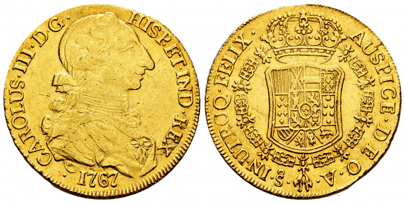 Charles III (1759-1788). 8 escudos. 1767. Santiago. A. (Cal-2136). (Cal onza-910...