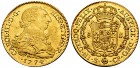 Charles III (1759-1788). 8 escudos. 1774. Sevilla. CF. (Cal-2183). (Cal onza-958, as"rarísima"). Ag. 27,09 g. Plenty of original luster. Gorgeous spec...
