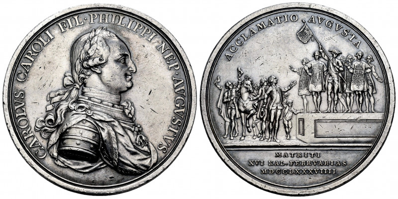 Charles IV (1788-1808). "Proclamation" medal. 1789. Madrid. (Ruiz Trapero-145). ...