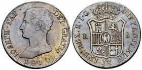 Joseph Napoleon (1808-1814). 8 reales. 1810. Madrid. IG. (Cal-34). Ag. 26,96 g. Slight cleaning hairlines. Soft tone. Very rare, even more in this gra...