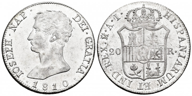 Joseph Napoleon (1808-1814). 20 reales. 1810. Madrid. AI. (Cal-37). Ag. 27,34 g....