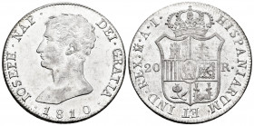 Joseph Napoleon (1808-1814). 20 reales. 1810. Madrid. AI. (Cal-37). Ag. 27,34 g. Original luster. AU. Est...600,00. 

Spanish Description: José Napo...