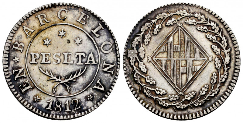 Joseph Napoleon (1808-1814). 1 peseta. 1812. Barcelona. (Cal-36). Ag. 5,60 g. Ir...