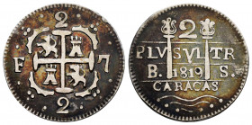 Ferdinand VII (1808-1833). 2 reales. 1819. Caracas. BS. (Cal-732). Ag. 5,33 g. Lions and castles. Scarce. VF. Est...200,00. 

Spanish Description: F...