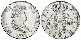 Ferdinand VII (1808-1833). 2 reales. 1832. Madrid. AJ. (Cal-849). Ag. 5,89 g. Original luster. Gorgeous specimen. Almost MS. Est...250,00. 

Spanish...