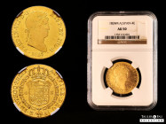 Ferdinand VII (1808-1833). 4 escudos. 1824/0. Madrid. AJ/GJ. (Cal-1717). Au. Slabbed by NGC as AU 50. Overdate. Rectified assayer mark. This coin is e...