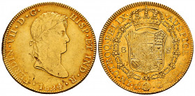 Ferdinand VII (1808-1833). 8 escudos. 1824. Cuzco. G. (Cal-1745). (Cal onza-1201). Au. 27,00 g. Small planchet flaws on obverse. Original luster on re...