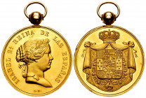Elizabeth II (1833-1868). Gold medal. (circa 1850). Anv.: ISABEL 2ª REINA DE LAS ESPAÑAS. Busto laureado a derecha. Rev.: Escudo de armas con toisón. ...