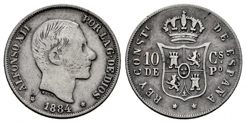 Alfonso XII (1874-1885). 10 centavos. 1884. Manila. (Cal-100). Ag. 2,52 g. Very ...