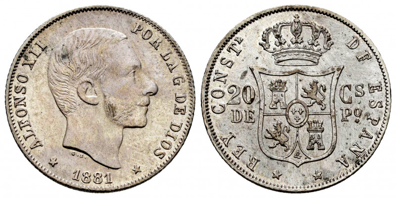 Alfonso XII (1874-1885). 20 centavos. 1881. Manila. (Cal-105). Ag. 5,14 g. Some ...