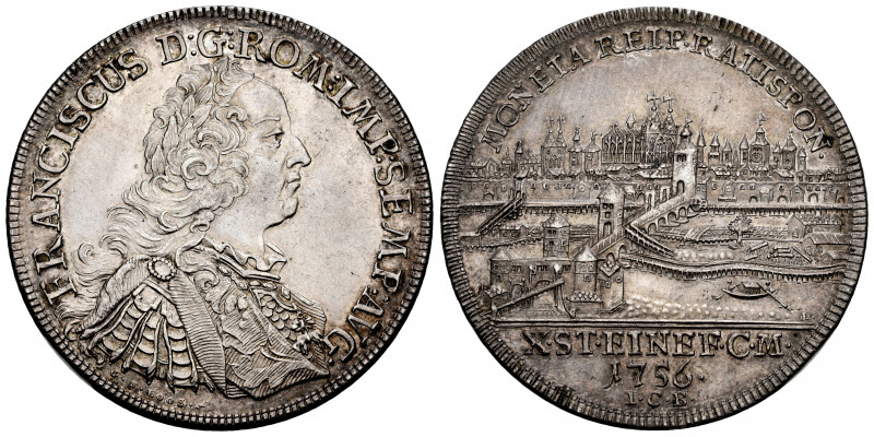 Germany. Regensburg. Franz I. 1 thaler. 1756. ICB. (Dav-2618). Ag. 28,07 g. Love...