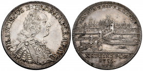 Germany. Regensburg. Franz I. 1 thaler. 1756. ICB. (Dav-2618). Ag. 28,07 g. Lovely city view with nice detail only weakness or wear indicated by flatn...