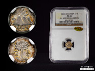 Central American Republic. 1/4 real. 1824. Guatemala. G. (Km-1). Ag. Slabbed by NGC as MS 66 WINGS APPROVED. Light to moderate patina over very nice s...