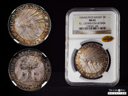 Central American Republic. 8 reales. 1824. Guatemala. M (Manuel Eusebio Sánchez). (Km-4). Ag. Slabbed by NGC as MS 65 WINGS APPROVED (Top Pop). Superb...