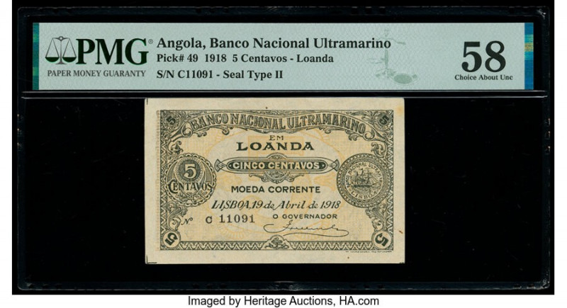 Angola Banco Nacional Ultramarino 5 Centavos 19.4.1918 Pick 49 PMG Choice About ...