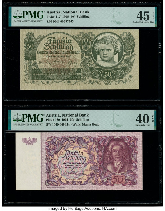 Austria Austrian National Bank 50 Schilling 1945; 1951 Pick 117; 130 Two Example...