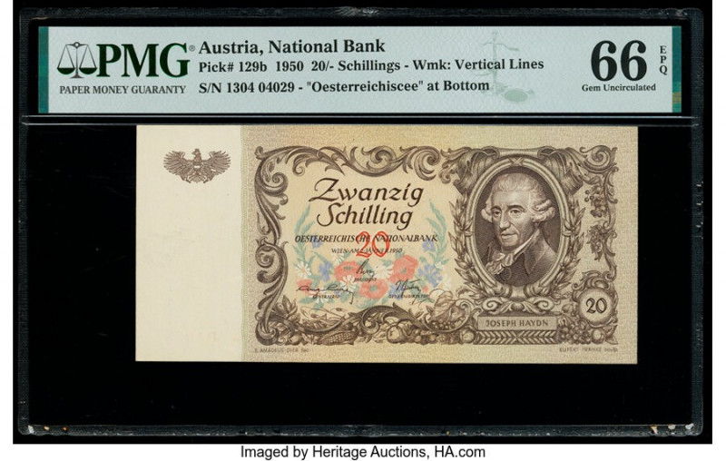 Austria Austrian National Bank 20 Schilling 2.1.1950 Pick 129b PMG Gem Uncircula...