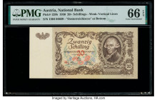 Austria Austrian National Bank 20 Schilling 2.1.1950 Pick 129b PMG Gem Uncirculated 66 EPQ. Scarce variety with error in bank name "Oesterreichiscee" ...