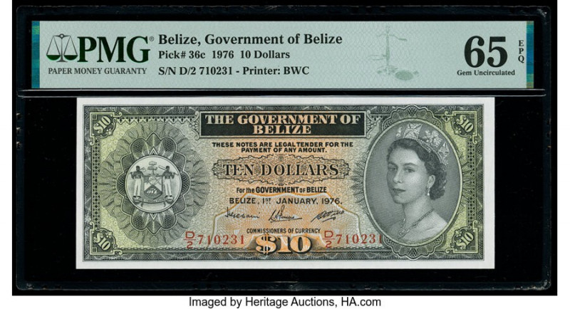 Belize Government of Belize 10 Dollars 1.1.1976 Pick 36c PMG Gem Uncirculated 65...