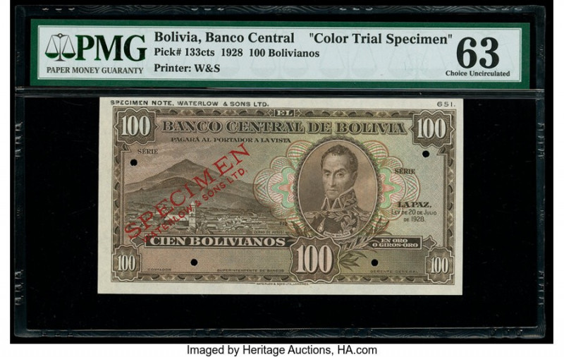 Bolivia Banco Central 100 Bolivianos 20.7.1928 Pick 133cts Color Trial Specimen ...