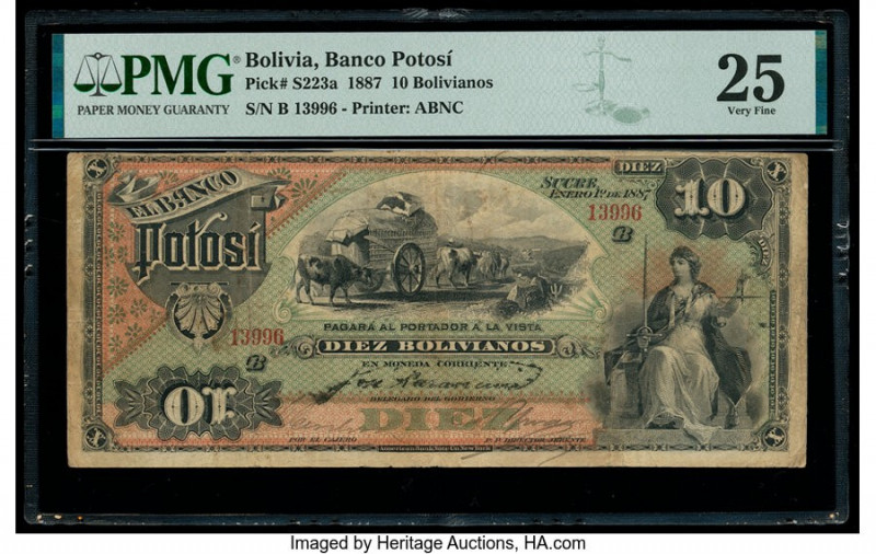 Bolivia Banco Potosi 10 Bolivianos 1.1.1887 Pick S223a PMG Very Fine 25. 

HID09...