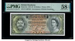British Honduras Government of British Honduras 10 Dollars 1.1.1973 Pick 31c PMG Choice About Unc 58 EPQ. Great embossing is seen on this crisp exampl...
