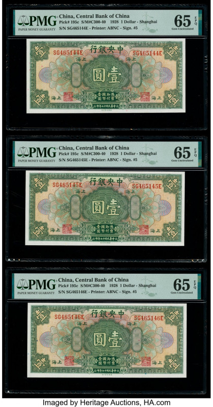China Central Bank of China, Shanghai 1 Dollar 1928 Pick 195c S/M#C300-40 Three ...