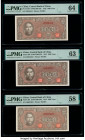 China Central Bank of China 1000 Yuan 1945 Pick 294 S/M#C300-250 Three Consecutive Examples PMG Choice Uncirculated 64; Choice Uncirculated 63; Choice...