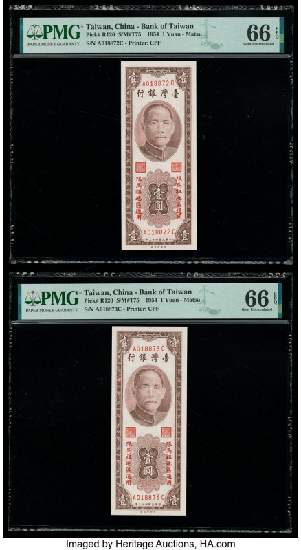 China Bank of Taiwan, Matsu 1 Yuan 1954 Pick R120 S/M#T75 Two Consecutive Exampl...