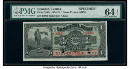 Ecuador Banco del Azuay 1 Sucre 1914-21 Pick S101s Specimen PMG Choice Uncirculated 64 EPQ. Cancelled with 2 punch holes. 

HID09801242017

© 2020 Her...