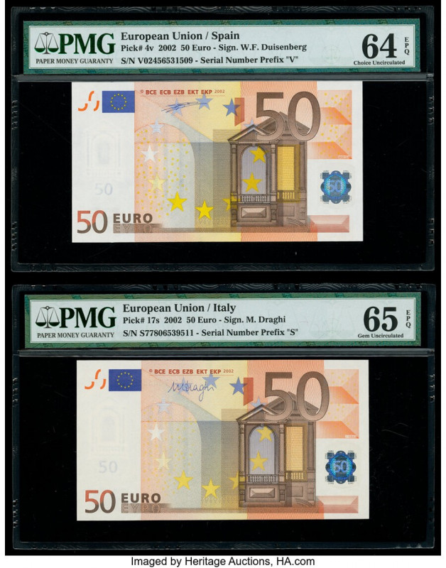 European Union Central Bank, Spain; Italy 50 Euro 2002 Pick 4v; 17s Two Examples...