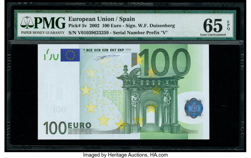 European Union Central Bank, Spain 100 Euro 2002 Pick 5v PMG Gem Uncirculated 65...