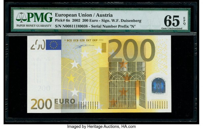 European Union Central Bank, Austria 200 Euro 2002 Pick 6n PMG Gem Uncirculated ...