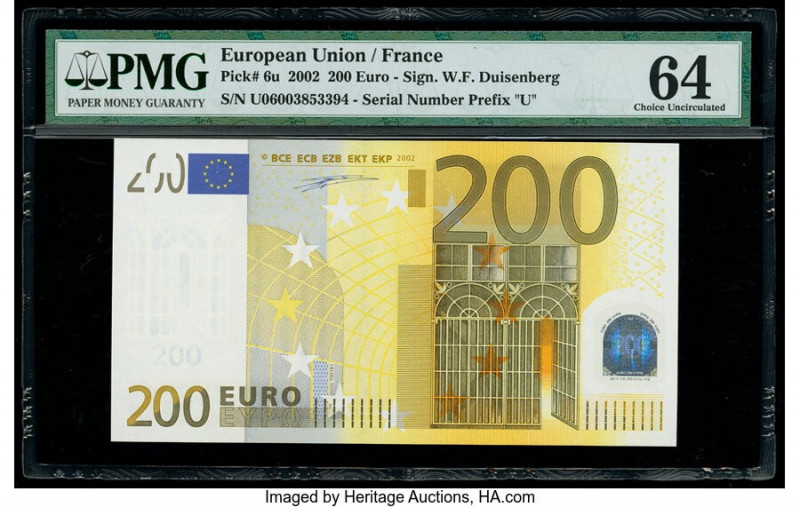 European Union Central Bank, France 200 Euro 2002 Pick 6u PMG Choice Uncirculate...