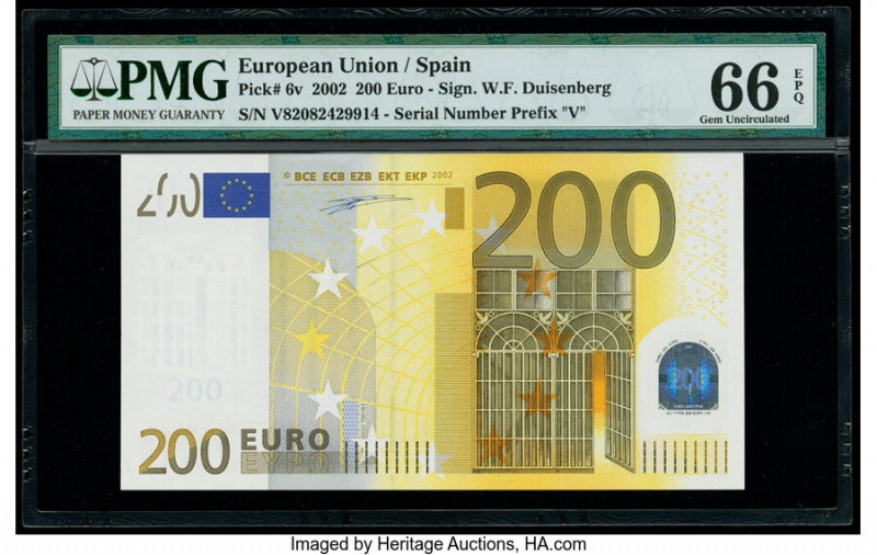 European Union Central Bank, Spain 200 Euro 2002 Pick 6v PMG Gem Uncirculated 66...