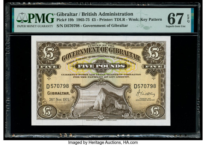 Gibraltar Government of Gibraltar 5 Pounds 20.11.1971 Pick 19b PMG Superb Gem Un...
